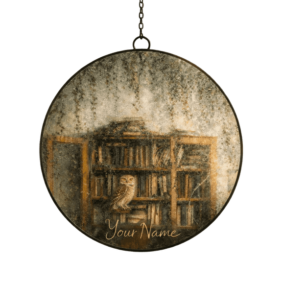 Lotusprint LLC 2D Print Personalized Owl Library Custom Shape Window Hanging Suncatcher , Custom Name Gift For Book Lovers
