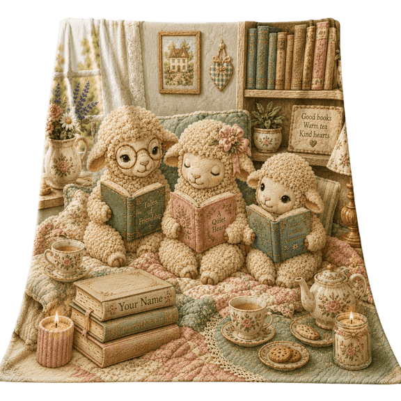Lotusprint LLC 2D Print Personalized Reading Lamb Fleece Blanket, 80"x60", Cozy Library Gift For Book Lovers