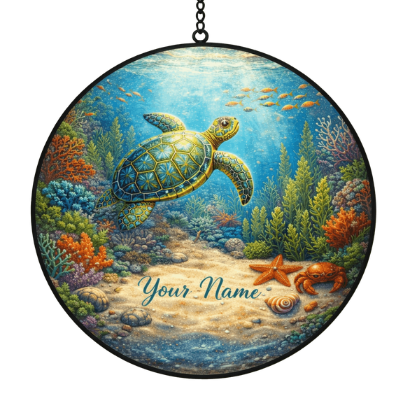 Lotusprint LLC 2D Print Personalized Sea Turtle Ocean Custom Shape Window Hanging Suncatcher , Custom Name Gift For Beach Lovers
