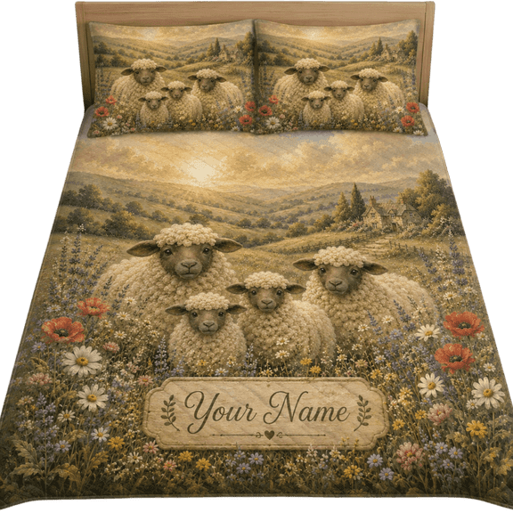 Lotusprint LLC 2D Print Personalized Sheep Farm Quilt Bedding Set 90x100, Farm Animal Bedroom Decor for Country Lovers