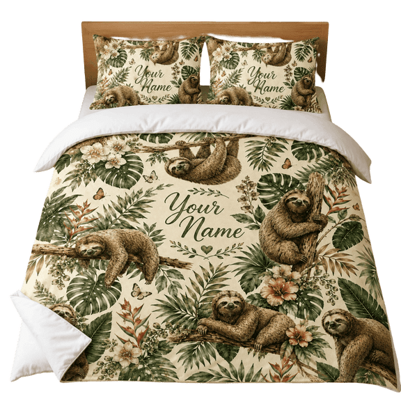 Lotusprint LLC 2D Print Personalized Sloth Bedding Set (104x88), Animal Lover Bedroom Decor