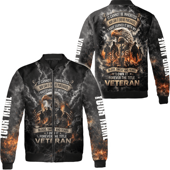Lotusprint LLC 2D Print Personalized Veteran Eagle USA Flag Bomber Jacket, Eagle Patriotic Jacket