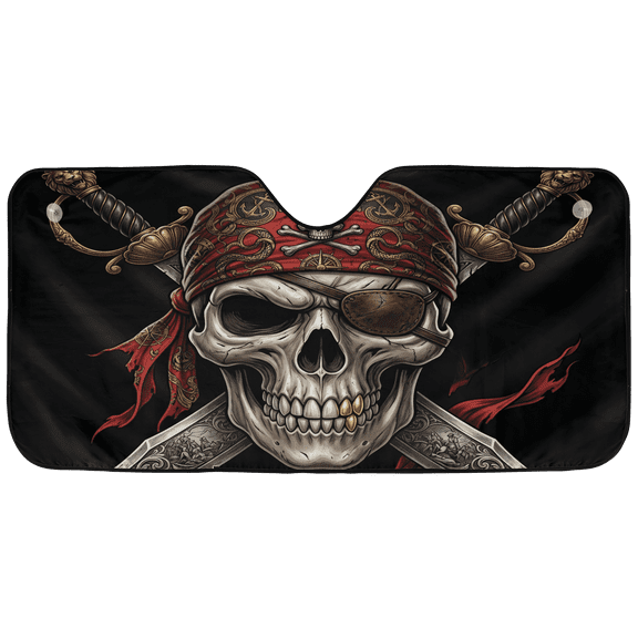 Lotusprint LLC 2D Print Pirate Skull Car Sunshade, Crossed Sword Window Cover