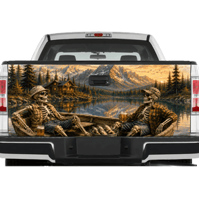 Lotusprint LLC 2D Print Skeleton Fishing Boat Tailgate Wrap 2 Sizes (24"x58"), Mountain Lake Outdoor Decor For Fishing Lovers