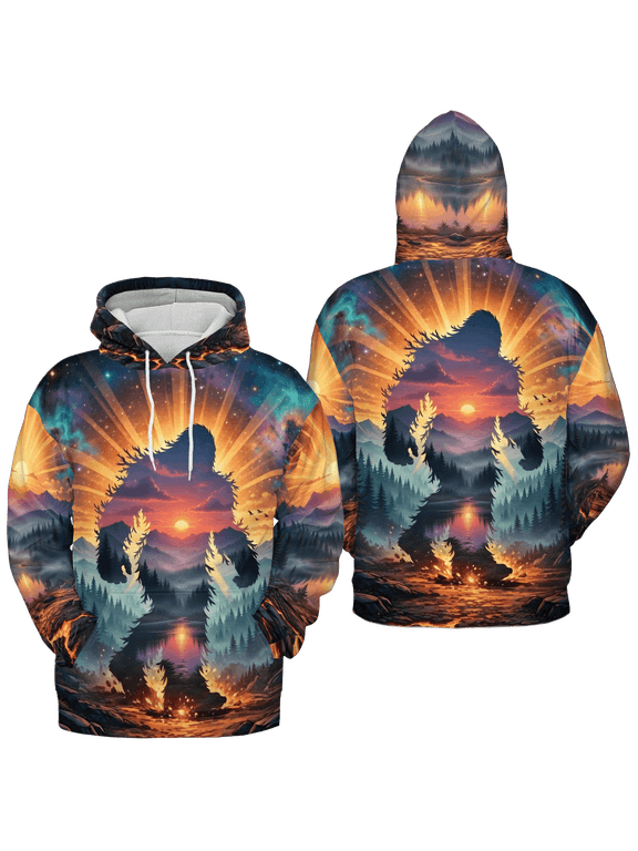 2D Print USA Bigfoot American Flag Hoodie 3D, Patriotic Sasquatch Beach Pattern Pullover