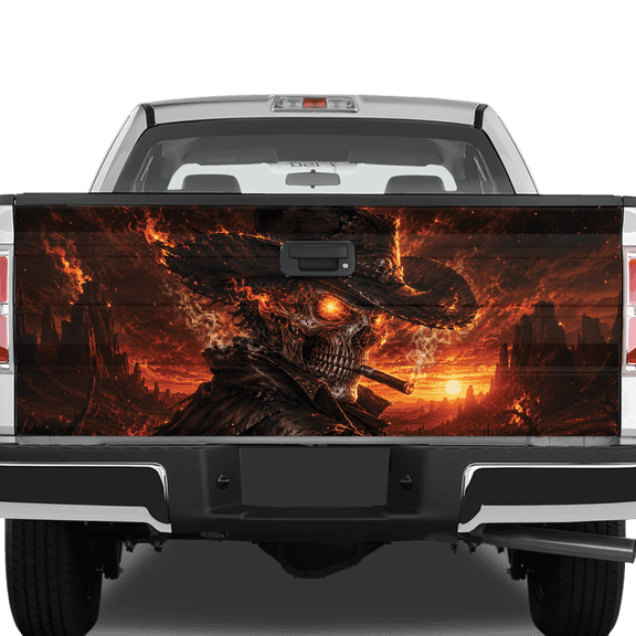 Lotusprint LLC 2D Print Western Skull Tailgate Wrap 2 Sizes (26"x66"), Cowboy Gothic Truck Decal Gift