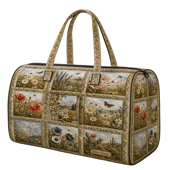 Lotusprint LLC 2D Print Wildflower Patchwork Quilted Weekend Bag, Personalized Floral Travel Duffel