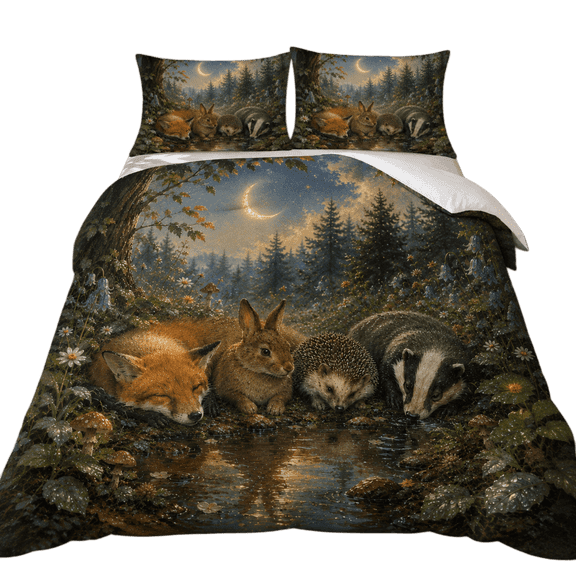 Lotusprint LLC 2D Print Woodland Animals Bedding Set (60x80), Forest Wildlife Bedroom Decor
