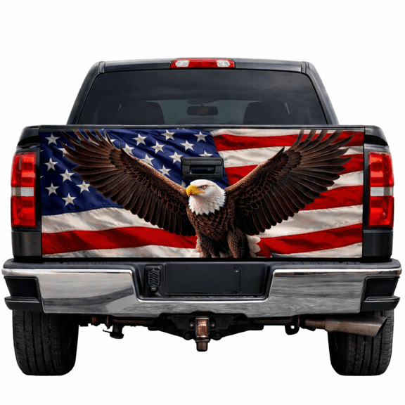 Lotusprint LLC Bald Eagle America Flag Tailgate Wrap 2 Sizes (24"x58"), USA Eagle Truck Tailgate Decal