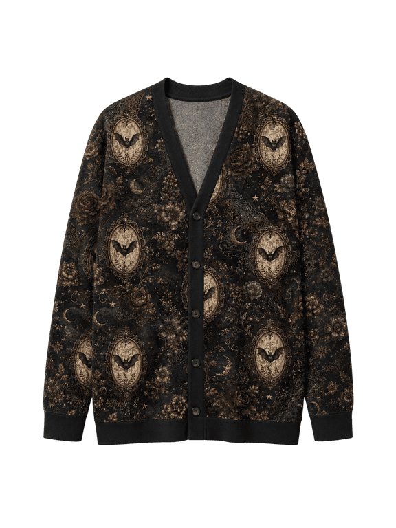 Bat Floral Knitted Cardigan, Vintage Moon Button Sweater