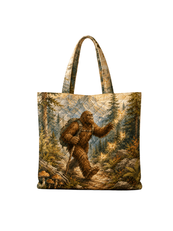 Bigfoot Quilted Tote Bag Sasquatch Mountain Hiking Shoulder Handbag