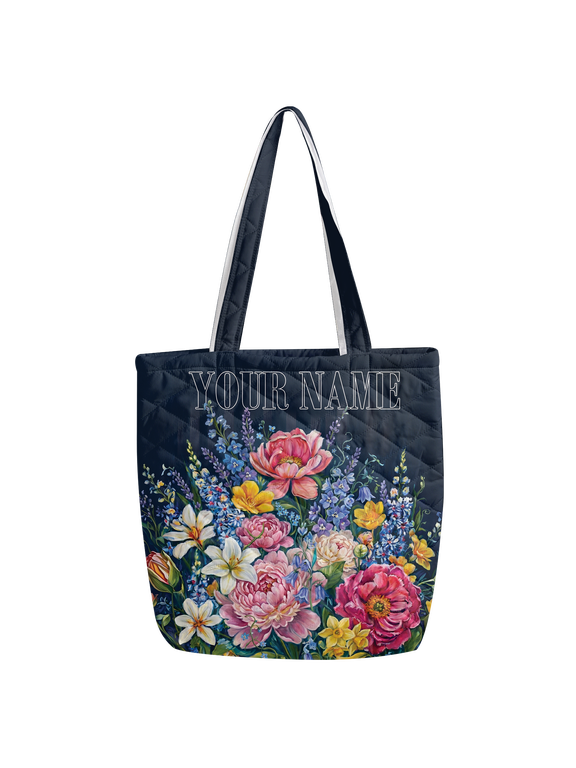 Colorful Floral Quilted Tote Bag Multicolor, Floral Pattern Everyday Tote Bag for Daily Use
