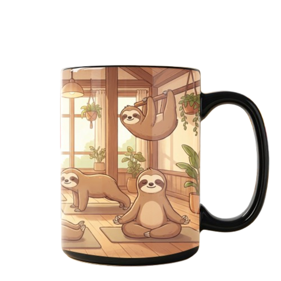 Lotusprint LLC Cute Sloth Yoga Ceramic Mug 15oz, Black