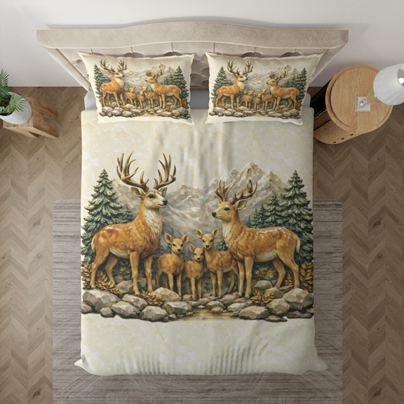 Lotusprint LLC Deer Family Bedding Set (60x80), Rustic Mountain Wildlife Bedroom Décor