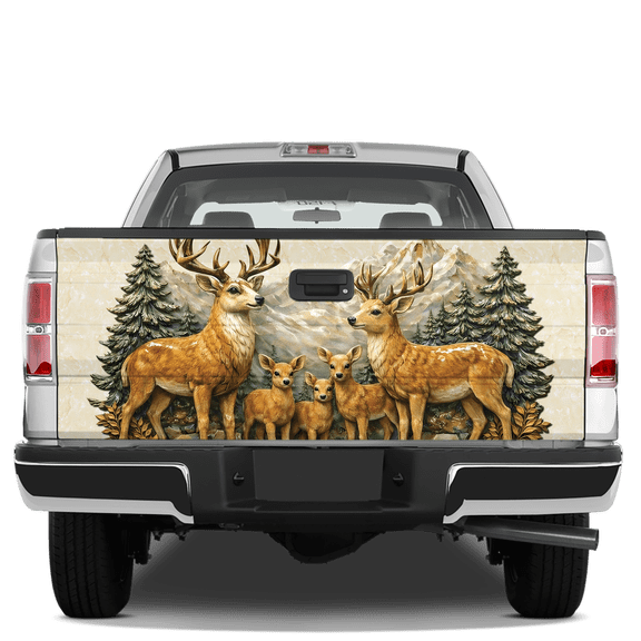 Lotusprint LLC Deer Family Tailgate Wrap 2 Sizes (26"x66"), Forest Wildlife Truck Tailgate Decal