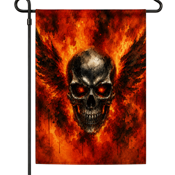 Lotusprint LLC Fiery Skull Garden Flag, Flaming Gothic Skull Yard Banner, Fire and Flame Skull Lawn Flag