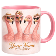 Lotusprint LLC Funny Flamingo 2D Print Flat Accent Mug, Custom Name Mug Flamingo Lover Gift, Dark Blue