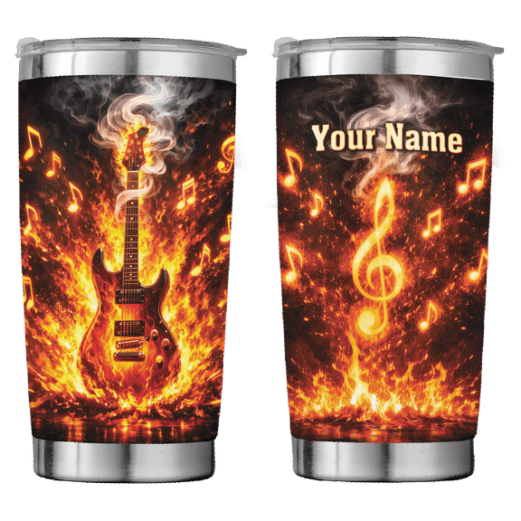 Lotusprint LLC Guitar Music Stainless Tumbler 20oz Flat 2D Print, Gift Music Lover Electric Guitar Design