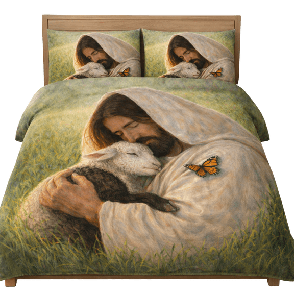 Lotusprint LLC Jesus and Lamb Religious Bedding Set, Multicolor, Christian Faith Theme Bedding Set for Bedroom Decor