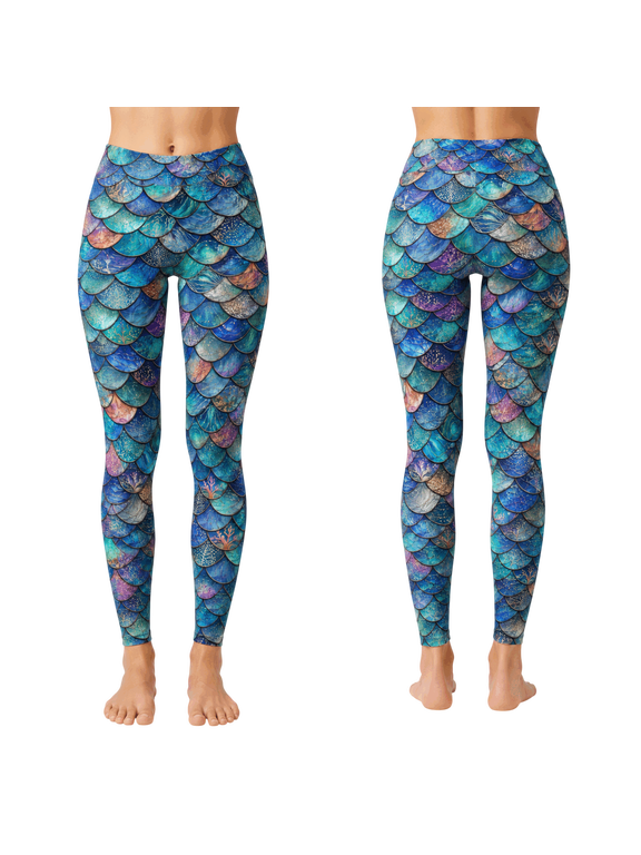 Mermaid Scales Standard Leggings, Ocean Fantasy High Waist Yoga Pants