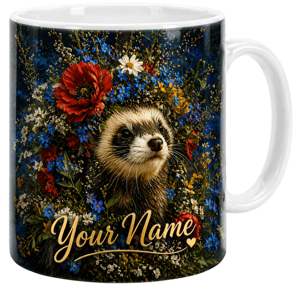Lotusprint LLC Otter Floral Wild Flower 2D Print Flat Ceramic Mug, Gift for Animal Lovers , White