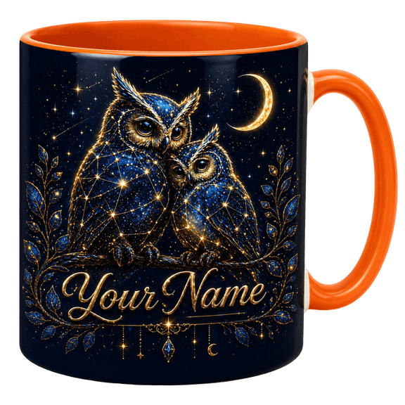 Lotusprint LLC Personalized Celestial Owl 2D Print Flat Accent Mug, Moon Owl Mug, Red