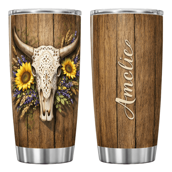 Lotusprint LLC Personalized Cow Stainless Tumbler 20oz Flat 2D Print, cow lover tumbler, cow travel mug