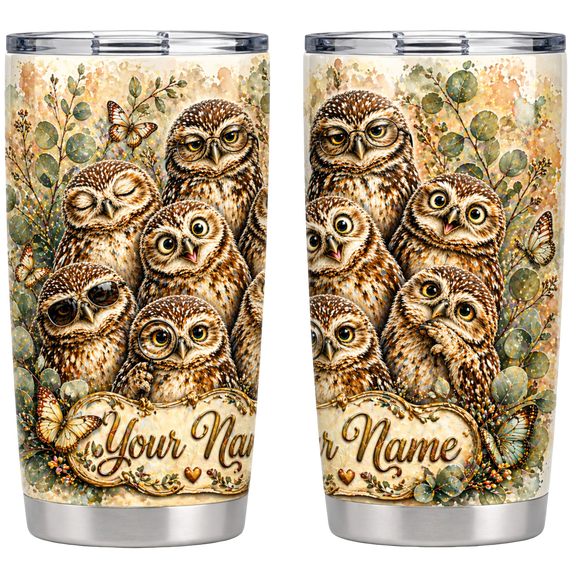 Lotusprint LLC Personalized Cute Owl Family Stainless Tumbler 20oz, Animal Gift Insulated Drinkware for Coffee Travel Daily Use