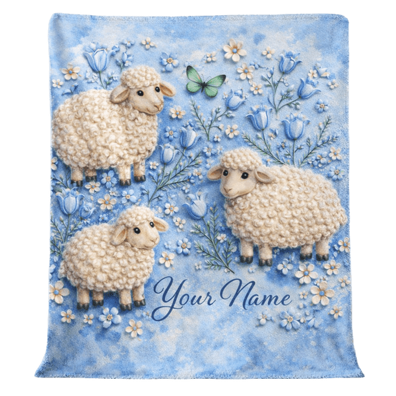 Lotusprint LLC Personalized Cute Sheep Farm Animal Fleece Blanket, Soft Farm Theme Throw Blanket for Home Decor and Comfort