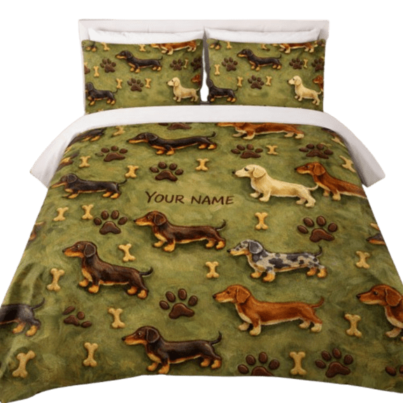 Lotusprint LLC Personalized Dachshund Dog Bedding Set (104x88), Soft Cozy Dog Bed Set for Bedroom Decor