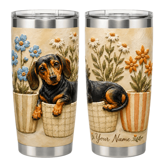 Lotusprint LLC Personalized Dachshund Stainless Tumbler 20oz Flat 2D Print, Cute Wiener Dog Stainless Steel Travel Mug