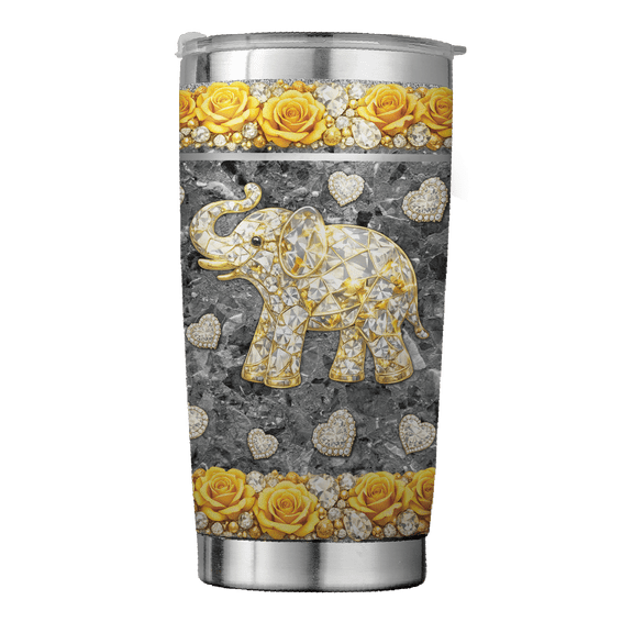 Lotusprint LLC Personalized Elephant Insulated Stainless Tumbler 20oz Flat 2D Print, Wildlife Animal Tumbler