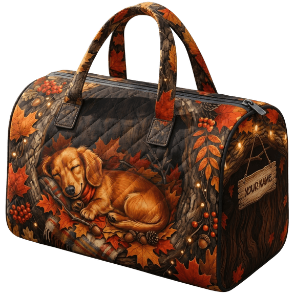 Lotusprint LLC Personalized Fall Dachshund Quilted Weekend Bag Autumn Travel Duffel