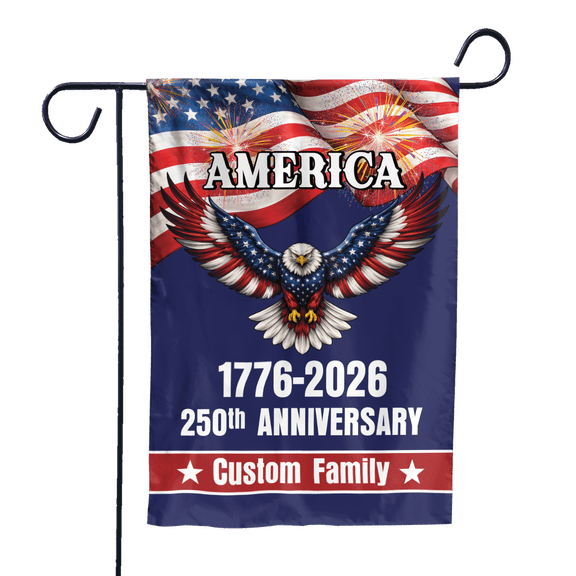 Lotusprint LLC Personalized Family Name America 250th Anniversary Eagle Polyester Garden Flag 12x18 inches, 250 Years Custom Decor