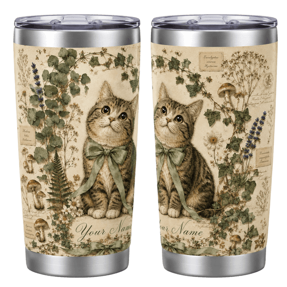 Lotusprint LLC Personalized Funny Cats Cozy Stainless Tumbler 20oz Flat 2D Print, Cute Drinkware Gift For Cat Lovers