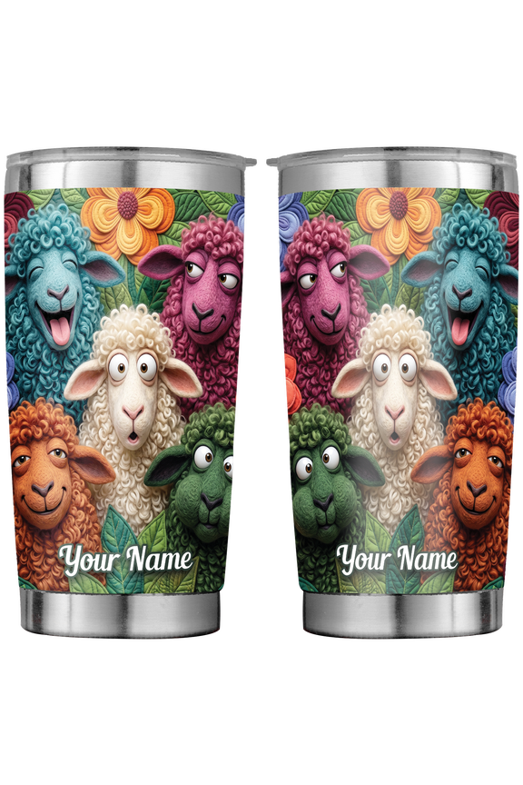 Personalized Funny Sheep Stainless Tumbler 20oz, Farm Animal Gift Insulated Drinkware for Coffee Travel Daily Use