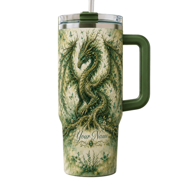Lotusprint LLC Personalized Green Dragon Tumbler 40oz With Handle Fantasy Forest Gift