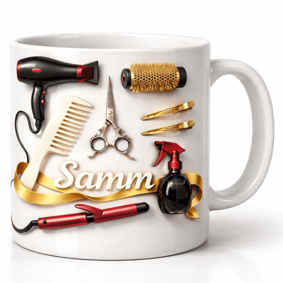 Lotusprint LLC Personalized Hairstylist Ceramic Mug 11oz, White, hairstylist drinkware mug, hairdresser gift cup