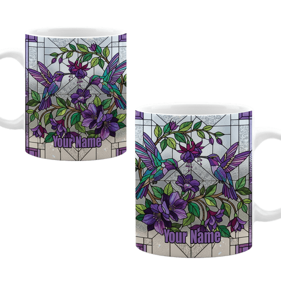 Lotusprint LLC Personalized Hummingbird Couple Floral Ceramic Mug, Romantic Bird Coffee Cup, Nature Love Drinkware Gift