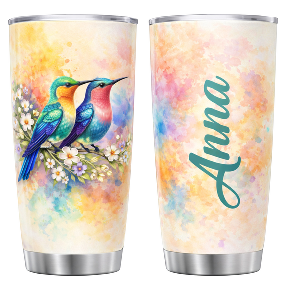 Lotusprint LLC Personalized Hummingbird Stainless Tumbler 20oz Flat 2D Print, hummingbird nature tumbler