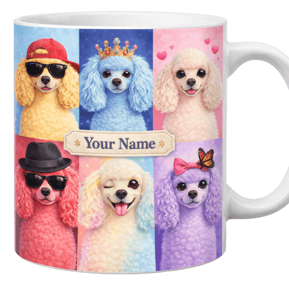 Lotusprint LLC Personalized Poodle Dog 2D Print Flat Ceramic Mug, Cute Colorful Poodle Design Ceramic Cup , White