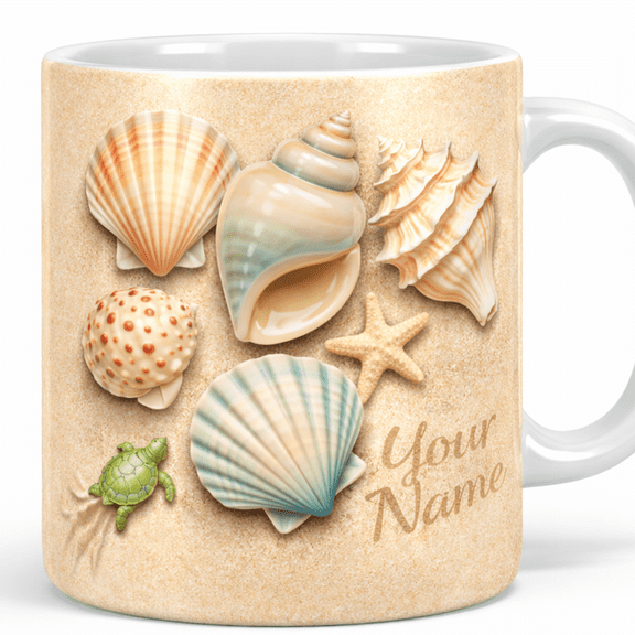 Lotusprint LLC Personalized Seashell Ceramic Mug 11oz,, Coastal Ocean Lover Gift Mug