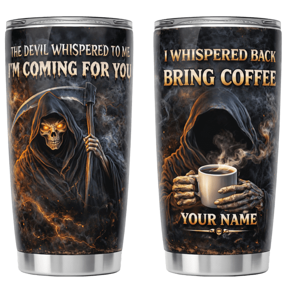 Lotusprint LLC Personalized Skull Stainless Tumbler 20oz Flat 2D Print, gothic tumbler, horror themed tumbler