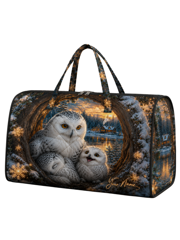 Personalized Snowy Owl Quilted Weekend Bag, Winter Wildlife Duffel