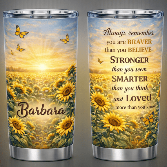 Lotusprint LLC Personalized Sunflower Stainless Tumbler 20oz Flat 2D Print, Floral Sunflower Tumbler