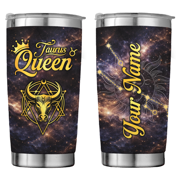 Lotusprint LLC Personalized Taurus Zodiac Queen Stainless Tumbler 20oz, taurus queen cup