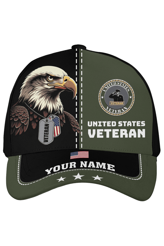 Personalized US Veteran Classic Baseball Cap One Size, patriotic veteran cap