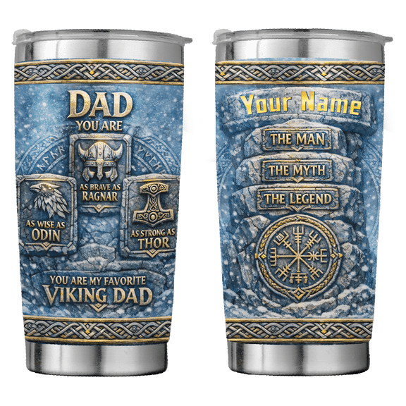 Lotusprint LLC Personalized Viking Dad Stainless Tumbler 20oz Flat 2D Print, viking dad tumbler, viking gift for dad