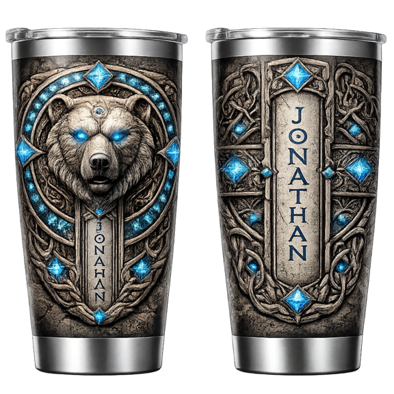 Lotusprint LLC Personalized Viking Warrior Stainless Tumbler 20oz Flat 2D Print, viking drinkware