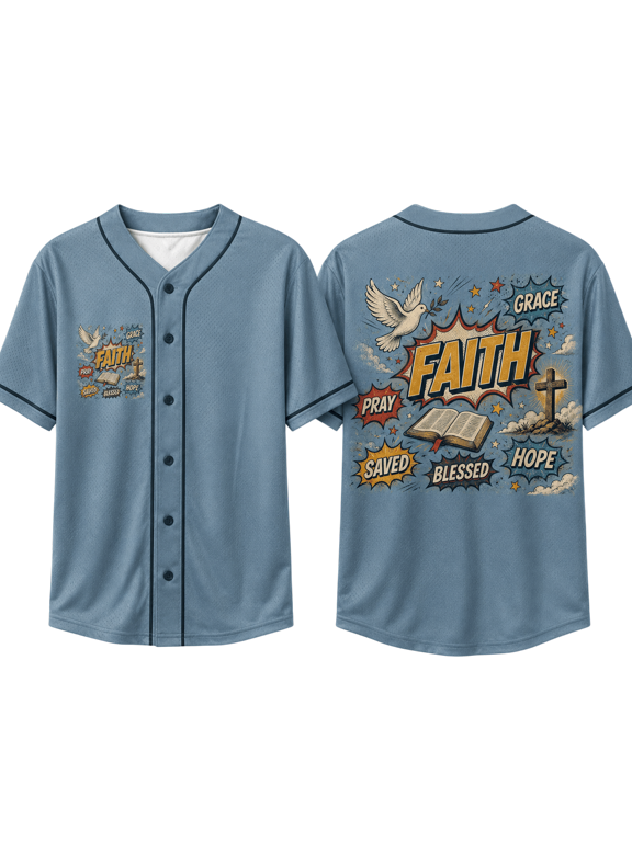 Retro Christian Faith Baseball Jersey, Bible Dove Comic Graphic Button Up Shirt
